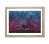 Tree Under The Cosmos Painting Modern Art Framed Print | A3 Oak Framed Wall Art | Ready to Hang | Modern Space Picture | Living Room Bedroom Lounge Office