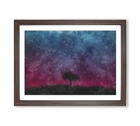 Tree Under The Cosmos Painting Modern Art Framed Print | A4 Walnut Framed Wall Art | Ready to Hang | Modern Space Picture | Living Room Bedroom Lounge Office