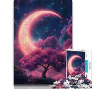 Tree Under The Pink Moon Jigsaw Puzzles for Adults 1000 Pieces,Challenging To Complete But Fun And Humorous with Matching Poster And Trivia Sheet 38x26cm