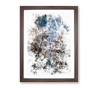 Tree View In Kerala India Watercolour Modern Framed Print | A3 Walnut Framed Wall Art | Ready to Hang | Modern Floral Picture | Living Room Bedroom Lounge Office