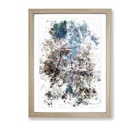 Tree View In Kerala India Watercolour Modern Framed Wall Art Print, Ready to Hang Picture for Living Room Bedroom Home Office Décor, Oak A2 (64 x 46 cm)