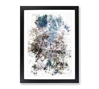 Tree View In Kerala India Watercolour Modern Framed Wall Art Print, Ready to Hang Picture for Living Room Bedroom Home Office Décor, Black A3 (34 x 46 cm)