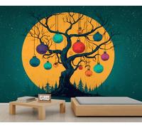 Tree Wallpaper Christmas Full Moon Night Sky Wall Murals for Living Room Starry Background Fantasy Art Wallpaper Bedroom Decorative Room Mural Poster 100 X 70 cm