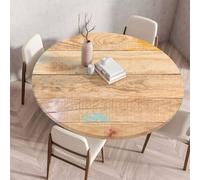 Tree Wipeable Table Cloth Round Tablecloth Protector, Woodgrain Effect Texture Elastic Edged Fitted Backed Splash-Proof Table Cover Washable for Dining Room Kitchen Picnic Party (Colorful,120cm)