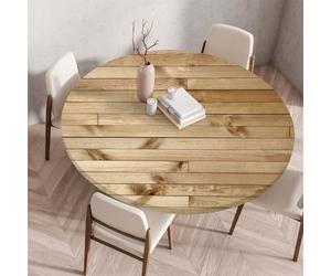 Tree Wipeable Table Cloth Round Tablecloth Protector, Woodgrain Effect Texture Elastic Edged Fitted Backed Splash-Proof Table Cover Washable for Dining Room Kitchen Picnic Party (Light Brown,90cm)