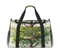 Tree with Birdcage Print Travel Duffel Bag for Men & Women, Foldable Travel Bags and Spacious Weekender Tote Bag for Storage Toiletry Luggage Personal Item, Black, L