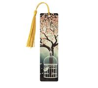 Tree with Birdcage Wood Bookmark for Book Lovers Birthday Teachers Gift, Handmade Craft Book Marks Ornaments with Tassel Exquisite Reading Page Markers for Men Women