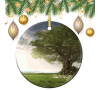 Tree with Branch Scenery Ceramic Christmas Ornaments 3 Inch Vintage Hanging Baubles with Gold String for Xmas Tree Decorations Holiday Party Yard Garden Home Decor Festive Keepsake Gift Exchange