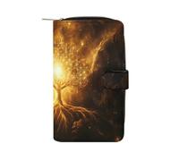 Tree with Golden Sacred Geometry Symbols Long Zippered Pouch Slim Clutch Organizer Purse Money and Credit Card Holder for Men Women