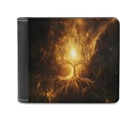 Tree with Golden Sacred Geometry Symbols Printed Bifold Wallet with Hidden Compartments Pocket Money and Credit Card Holder for Men Women