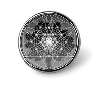 Tree with Sacred Geometry Symbols Elements Circles and Star Round Brooch Pin, Unisex Smooth Lapel Tie Pin, Lightweight Badge Jewelry Crafts Decor for Costume Accessory Men Women
