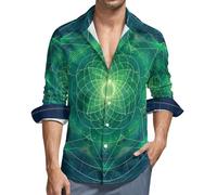 Tree with Sacred Geometry Symbols Men's Dress Shirts Long Sleeve Golf Shirts Casual Button Down T-Shirt for Athletic Business M