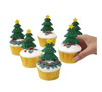 tree with star cake toppers merry Christmas Cake Decoration 6 Pieces Cupcake Toppers Multi Purpose Decoration tree with star 6 pc set