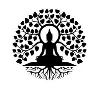 Tree Yoga Wall Decal Tree Meditation Yoga Mandala Wall Sticker Vinyl Sticker Buddha Yoga Flower-XL-75x77cm-Black