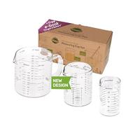 TreeBox Glass Measuring Cups - Set of 3, 250ml, 125ml & 50ml - Borosilicate Glass, Microwave Safe - For Baking & Mixing