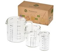 TreeBox Glass Measuring Cups with spout - Set of 3 - Heat-Resistant and Microwave-Safe - Dry and Liquid Measurements - Perfect for Baking, Cooking and Mixing