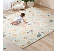 Treeboy 200x180cm Foldable Baby Play Mat,Large Thick Playmat Double-Sided,Baby Crawling Mat with Animal Design (Animals and Letters, 180x200cm)
