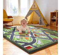 Treeboy Memory Foam Mat, Extra Thick Area Rug 3cm for Kids Living Room, Baby Playroom Crawling Carpet with Non-Slip Fluffy Soft Play Mat Floor Toddler Nursery Carpet 170x120cm, Green city streets