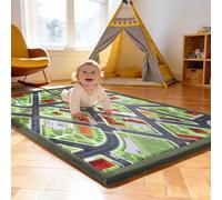 Treeboy Memory Foam Mat, Extra Thick Area Rug 3cm for Kids Living Room, Baby Playroom Crawling Carpet with Non-Slip Fluffy Soft Play Mat Floor Toddler Nursery Carpet 150x80cm, Green city streets