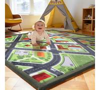 Treeboy Memory Foam Mat, Extra Thick Area Rug 3cm for Kids Living Room, Baby Playroom Crawling Carpet with Non-Slip Fluffy Soft Play Mat Floor Toddler Nursery Carpet 200x150cm, Green city streets