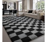 Treeboy Rugs Living Room 200x300cm,Black and Grey Checkered Area Rug for Bedroom,Washable Anti Slip Extra Large Shaggy Rug Soft Fluffy Rug Fuzzy Carpet for Kids Room Nursery,Dorm Home Decor