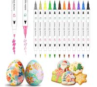 Treedoa Food Colouring Pen,12pcs Edible Markers Icing Pens Food Grade Edible Pens for Cake Decorating with Double Fine Thick Tip for Cookies,Fondant,Desserts,Easter Eggs