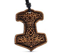 treeforce Thor's Hammer, Mjölnir Wooden Chain, Necklace, Key Ring or Car Pendant 3 in 1 DIY Jewellery, Handmade, Sustainable and Vegan Made of Wood, Wood