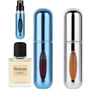 Treegalore 2PCS 5ml Perfume Atomiser Refillable Bottles Portable Mini Spray Travel Bottle Easy to Refill Empty Atomizer Bottle for Purse Handbag Pocket Luggage,Glossy Colors (Blue, Silver)