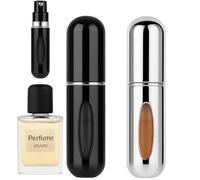 Treegalore 2PCS 5ml Perfume Atomiser Refillable Bottles Portable Mini Spray Travel Bottle Easy to Refill Empty Atomizer Bottle for Purse Handbag Pocket Luggage,Glossy Colors (Black, Silver)