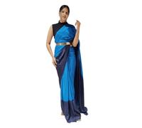 TreegoArt Fashion Women's Chinon Ready to Wear Stitched Draped Saree With Blouse Piece -(Faluda Blue)