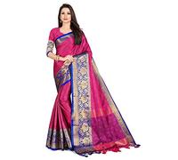 TreegoArt Fashion Women's Cotton Silk Party Wear Floral Saree With Unstitched Blouse Piece -(ROSE-PINK-BLUE)