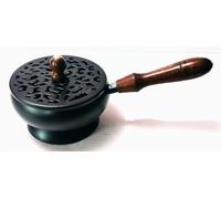 TreegoArt Iron Charcoal Incense Burner Wooden Handle Dhoop Burner Sambrani Dhuni for Home Office, Resin Incense Burner- 7 inches