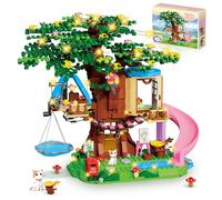 Treehouse Building Set Compatible with Friends, 731PCS Girls Forest Tree House Building Kit Toys with LED Light, Cat, Slide and Sky Hammock, Christmas Birthday Gifts for Kids Girls 6-12 Years Old