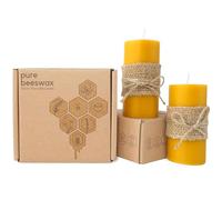 Treehouseco Set of 2 Natural Beeswax Candles Long Burning Pillar Candles (2" × 4"), Approx. 70h Long Burn Time - Non-Toxic, Eco-Friendly & Smokeless, Made with 100% Pure Beeswax, Paraffin Free