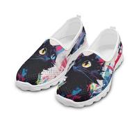 Treeinart Art Black Cat Print Tennis Shoes for Women Comfortable Low Top Sneakers with EVA Sole Breathable Sport Gym Workout Flats with EVA Sole