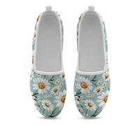 Treeinart Art Daisy Print Loafers Shoes for Women Lightweight Running Walking Sneakers Comfortable Round Toe Flats for Travel Hiking Shopping