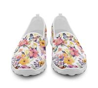 Treeinart Art Floral Butterfly Shoes for Women Low Top Walking Shoes Sneakers Round Toe Loafers for Sport Gym Casual Workout