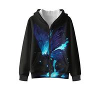 Treeinart Black Blue Butterflies Kids Hoodie for Girls Size 8-10 Zip Up Fleece Sweatshirts Youth Sport Coat for Teens Girls Fall Spring Outfit with Pockets