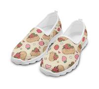 Treeinart Capybara Strawberry Love Flower Women's Slip on Loafer Lightweight Low Top Sneakers Round Toe Mesh Shoes for Hiking Jogging Running