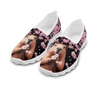 Treeinart Cherry Blossom Capybara Women's Loafer Flats Sneakers with Non Slip Sole Breathable Low Top Tennis Shoes Round Toe Flats Shoes