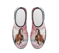 Treeinart Cherry Blossom Horse Women's Non-Slip Shoes Comfortable Slip on Loafers Round Toe Sneakers with Arch Support Comfy Trainers with Anti-Skid