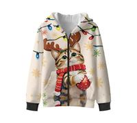 Treeinart Christmas Cat Lights Girls Zip Up Hoodie Size 11-13 Warm Sweatshirts for Kids Casual Outfits Youth Fashion Hoodies Long Sleeve Jacket Hooded Sweatshirt with Pocket