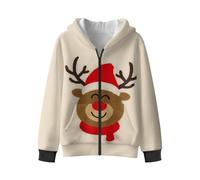 Treeinart Christmas Hoodie for Girls Deer Kids Fleece Loose Zip Up Hooded Jacket Lightweight Teens Jackets Youth Fashion Hoodie Coats Comfy Sweatshirt with Pockets
