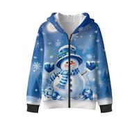 Treeinart Christmas Snowman-Blue Girl's Zip-Up Hoodies 11-13T Youth Hooded Sweatshirt for Kids Soft Clothes Lightweight Long Sleeve Fleece Jackets Fall Coats with Pocket
