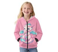 Treeinart Girls Hoodies with Ice Cream Dragon Full Zipper Fleece Sweatshirt with Pocket for Kids Fleece Youth Long Sleeve Hooded Pullover Age 6-7 Years Casual Sport Fall Top