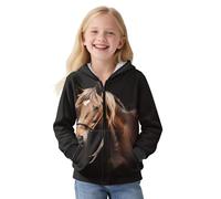 Treeinart Horse Zip Up Hoodie for Girls 8-10 Casual Long Sleeve Sweatshirt Hoodie Jackets for Kids Youth Fashion Coat Comfy Athletic Coat Festival Clothes