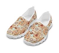Treeinart Ice Cream Love Capybara Mesh Slip on Shoes for Women Comfortable Round Toe Tennis Sneakers Low Top Loafers Flats Shoes with Non Slip Sole