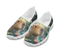 Treeinart Lotus Capybara Slip on Mesh Shoes for Women Lightweight Slip on Loafers Round Toe Sneakers Low Top Flats for Sport Athletic Gym