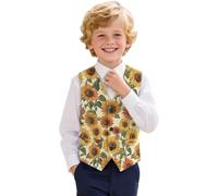 Treeinart Sunflowers Leaf Printed Kids 3 Button Tuxedo Vests Size 5-6 Sleeveless V-Neck Suit Vest with Pocket Adjustable Back Strap Waistcoat Jacket Tank Tops