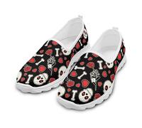 Treeinart Women Slip-on Walking Shoes Love Rose Skull Print Comfortable Low Top Sneakers Breathable Loafers with Non Slip Sole Sport Gym Workout